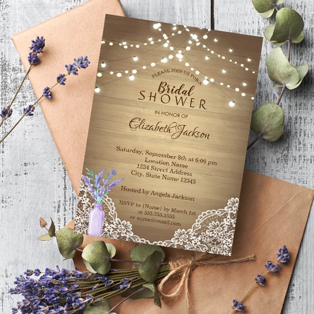 Rustic Lace, Lavander Mason Jar, String Lights Invitation (Creator Uploaded)