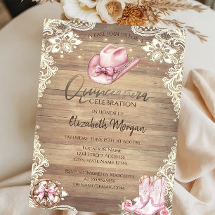 Rustic Lace,Lights Cowgirl Boots Hat Quinceañera Invitation