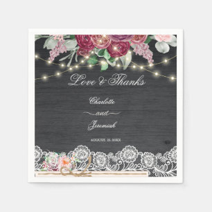 Rustic Lace Mason Jar String Lights Wedding Napkin