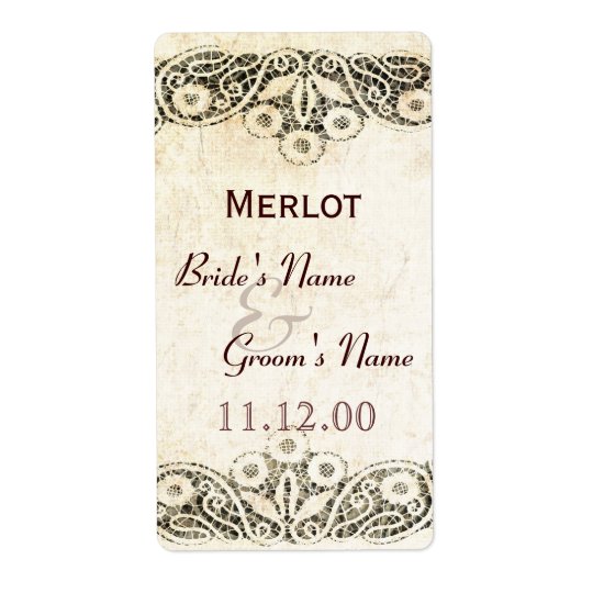 Rustic lace on burlap country wedding shipping label