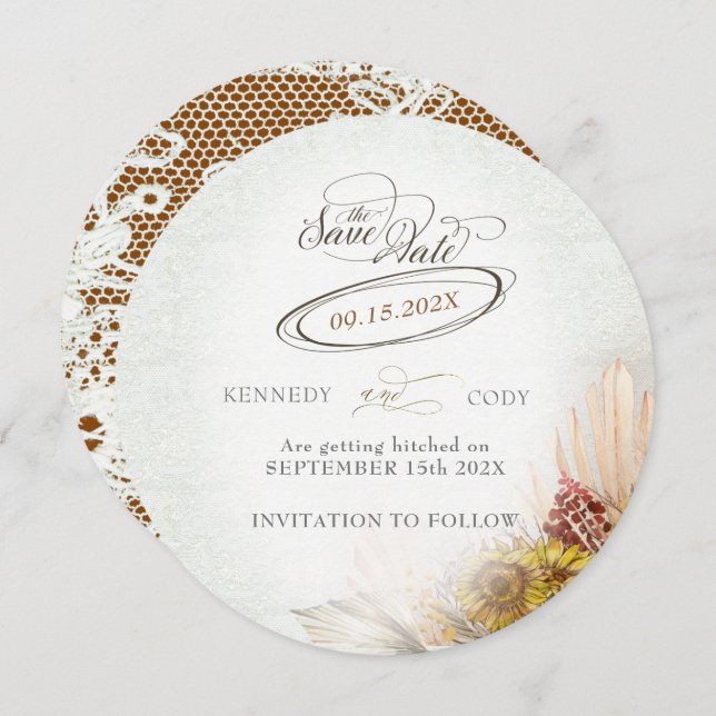 Rustic Lace Rust Boho Wedding Save The Date (Front/Back)