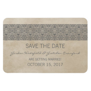 Rustic Lace Save the Date Magnet, Grey Magnet