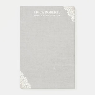 Rustic Lace Silver Linen Makeup Artist Hair Salon Post-it Notes