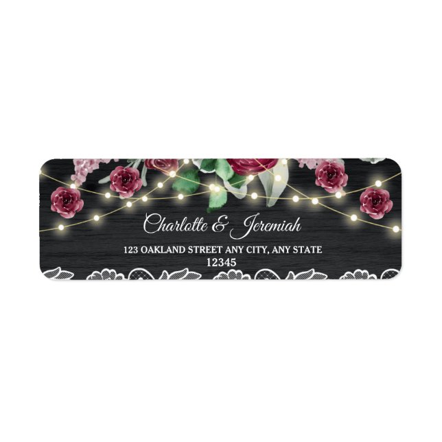 Rustic Lace String Lights Wedding Return Address Label (Front)