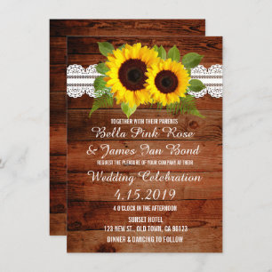 Rustic Lace Sunflowers Wedding Invitation