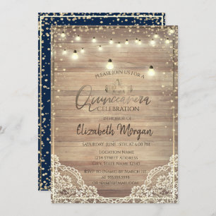 Rustic Lace,Tiara,Lights Diamonds Quinceañera Invitation