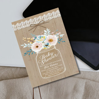 Rustic Lace & Twine Country Mason Jar Baby Shower Invitation