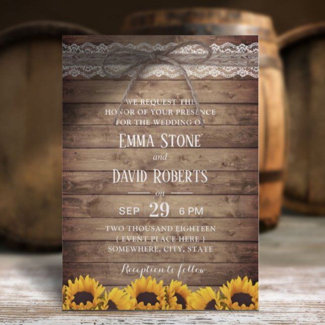 Rustic Lace & Twine Country Sunflowers Wedding Invitation (Creator Uploaded)
