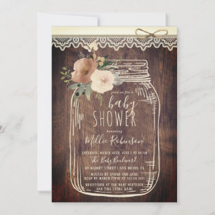 Rustic Lace & Twine   Floral Mason Jar Baby Shower Invitation
