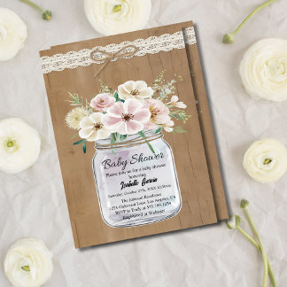 Rustic Lace & Twine Vintage Mason Jar Baby Shower Invitation