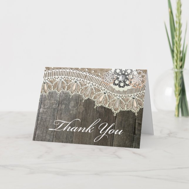 Rustic Lace Vintace Wood Thank You Cards (Front)