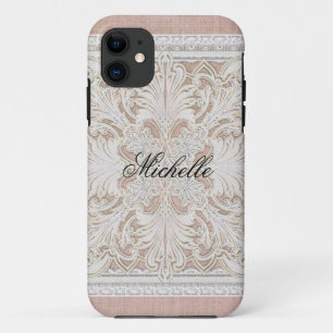 Rustic Lace w Aged Vintage Linen Country Elegance iPhone 11 Case
