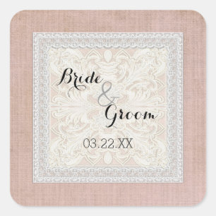 Rustic Lace w Aged Vintage Linen Country Elegance Square Sticker