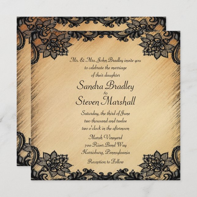 Rustic Lace Wedding Invitation (Front/Back)