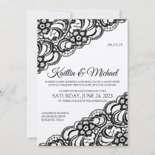 Rustic Lace Wedding Invitation Black on Kraft
