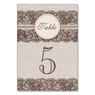 Rustic lace wedding table number cards Burlap