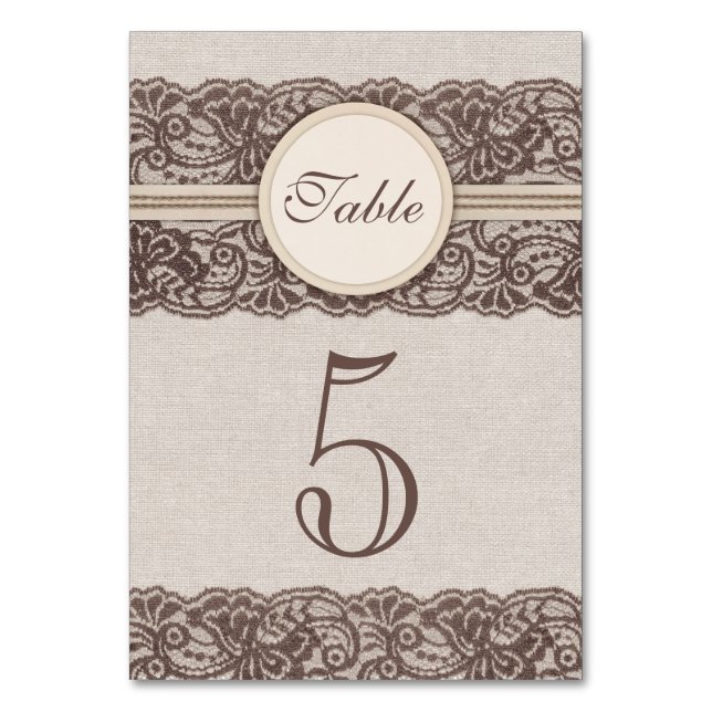 Rustic lace wedding table number cards Burlap (Front)