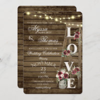 Rustic Ladder and Lights Love Burgundy Wedding