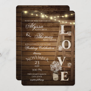 Rustic Ladder and Lights Love Wedding Invitation
