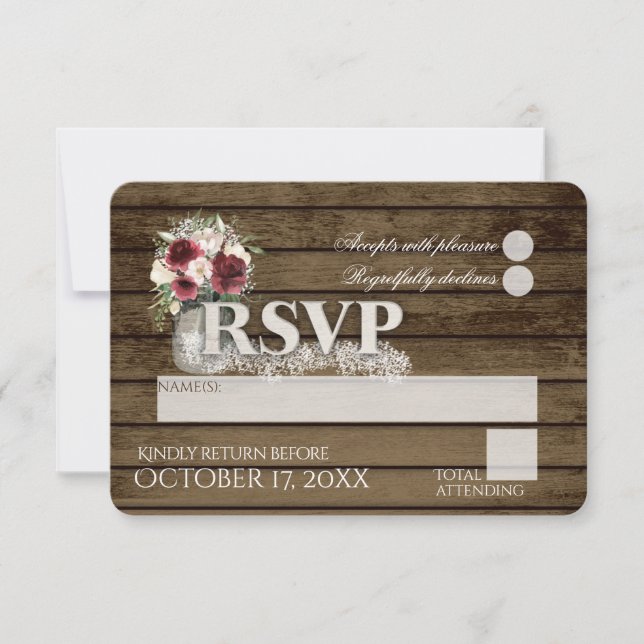 Rustic Ladder Love Burgundy Roses RSVP Wedding (Front)