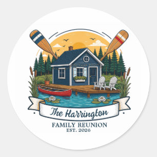 Rustic Lake Cabin Family Reunion Classic Round Sticker
