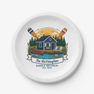 Rustic Lake Cabin Family Reunion Paper Plate