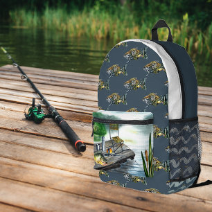 Rustic Lake Fishing   Monogram Printed Backpack