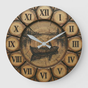 Rustic Lake Fishing Wall Clock   Wood style 