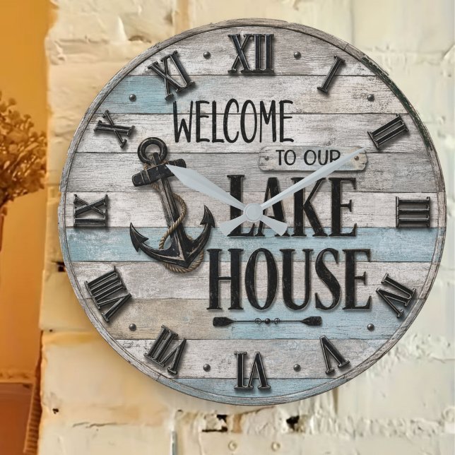 Rustic Lake House Anchor Nautical Coastal  Large Clock (Creator Uploaded)