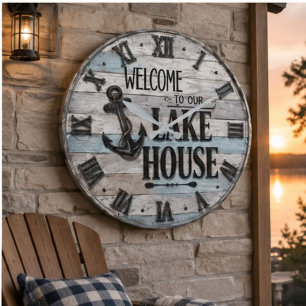 Rustic Lake House Anchor Nautical Coastal  Large Clock