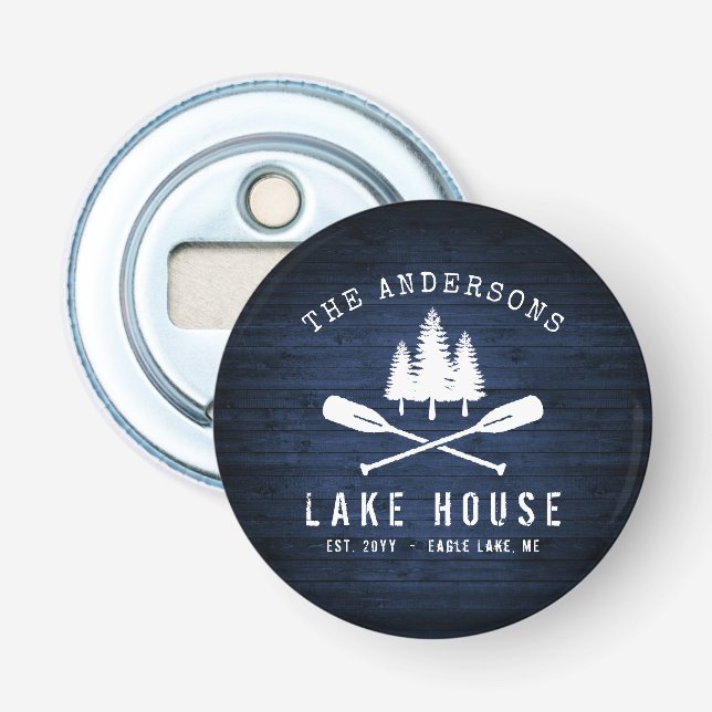 Rustic Lake House Boat Oars Trees Blue Wood Print Bottle Opener (Front)