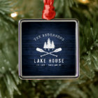 Rustic Lake House Boat Oars Trees Blue Wood Print