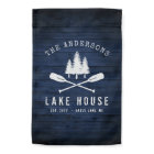 Rustic Lake House Boat Oars Trees Blue Wood Print