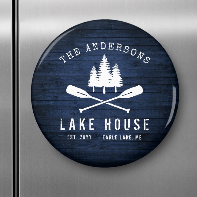 Rustic Lake House Boat Oars Trees Blue Wood Print Magnet (Creator Uploaded)