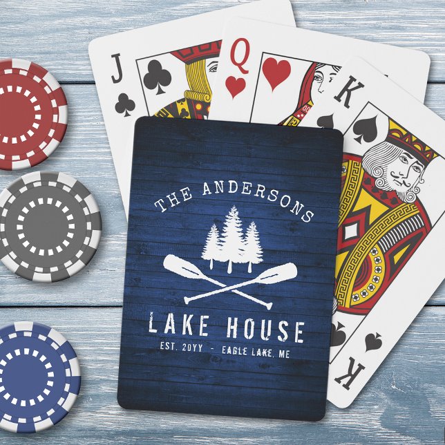 Rustic Lake House Boat Oars Trees Blue Wood Print Playing Cards (Creator Uploaded)