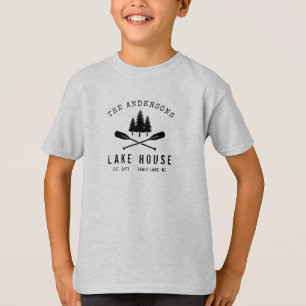Rustic Lake House Boat Oars Trees Family Name T-Shirt