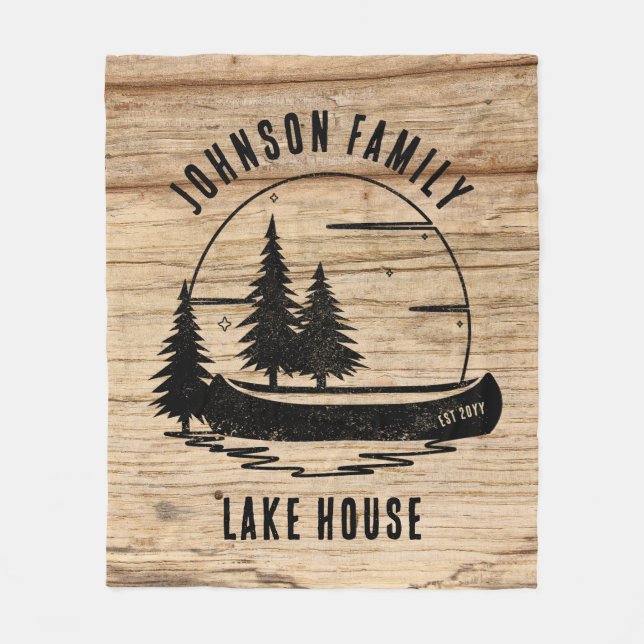 Rustic Lake House Custom Family Name  Fleece Blanket (Front)