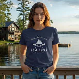 Rustic Lake House Family Name Boat Oars Trees Tri-Blend Shirt