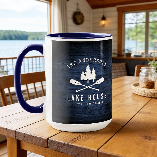 Rustic Lake House Oars Trees Blue Wood Print Large Mug (Creator Uploaded)