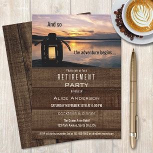 Rustic Lake Lantern Sunset Retirement Party Invita Invitation