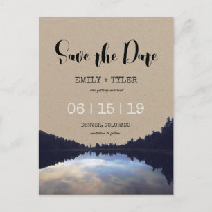 Rustic Lake Reflections Lakeside Save The Date Announcement Postcard