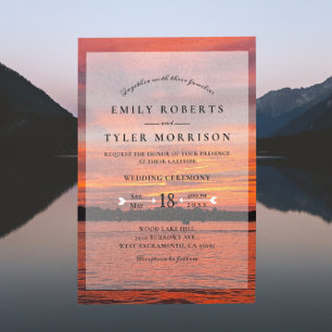 Rustic Lake Sunset Lakeside Wedding Invites ©