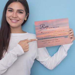 Rustic Lake Sunset Lakeside Wedding RSVP Card