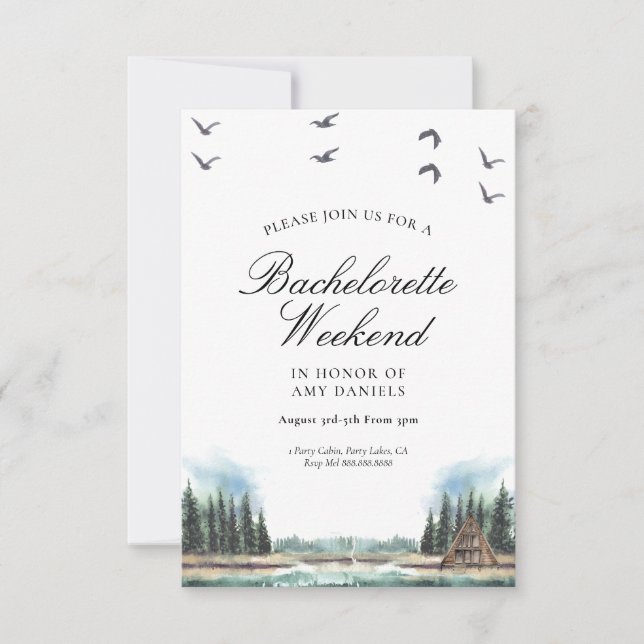 Rustic Lake & Woods Invitation Watercolor (Front)