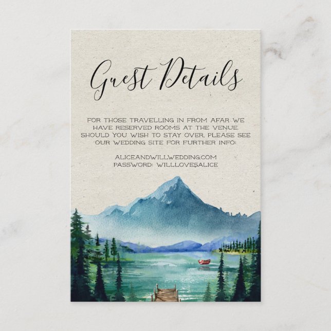 Rustic Lakeside Wedding Guest Details Card (Front)