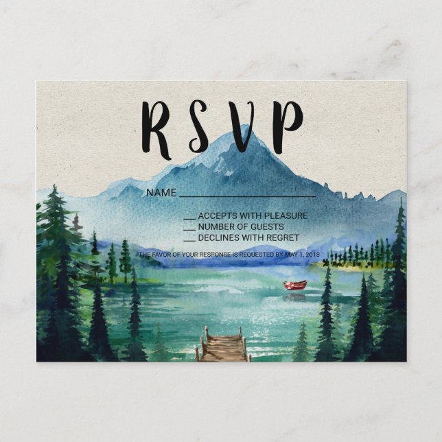 Rustic Lakeside Wedding RSVP Postcard (Front)