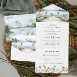 Rustic Lakeside Wildflower | Boho Wedding All In One Invitation<br><div class="desc">This wedding invitation features boho watercolor mountains and lake with colourful wildflowers. This is the perfect invitation for any lakeside mountain wedding celebration. This mellow mountain palette with evergreen, and dusty blue definitely feels both elegant and rustic. It’s as boho vintage as it is refreshing! These designs can be personalised...</div>
