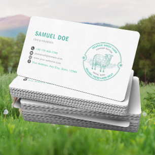 Rustic Lamb Sheep Farm LOGO QR Code Green Business Card