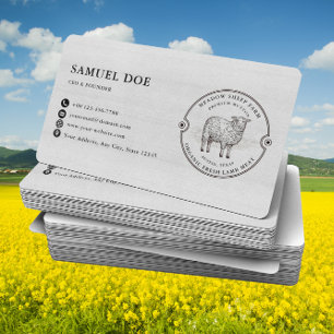Rustic Lamb Sheep Farm LOGO QR Code Grey Business Card