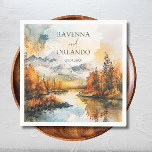 Rustic Landscape Mountain Lake Fall Wedding Napkin